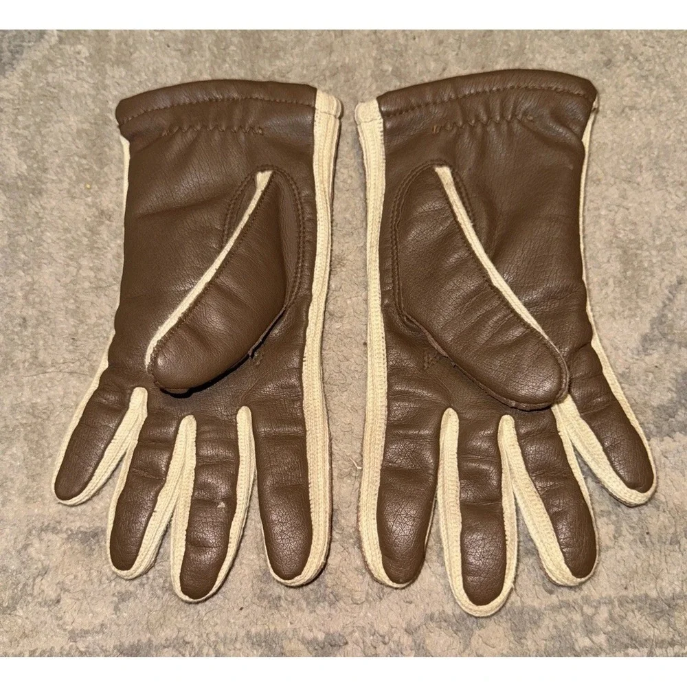 Vintage‎ Fownes Faux Leather Gloves Cream Brown Womens Gloves Lined Womens Sz 6